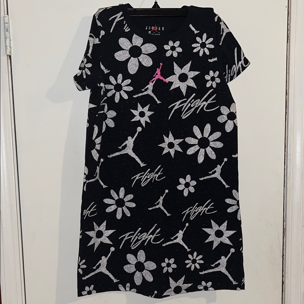 Jordan Black Dress with White Floral and Pink Logo